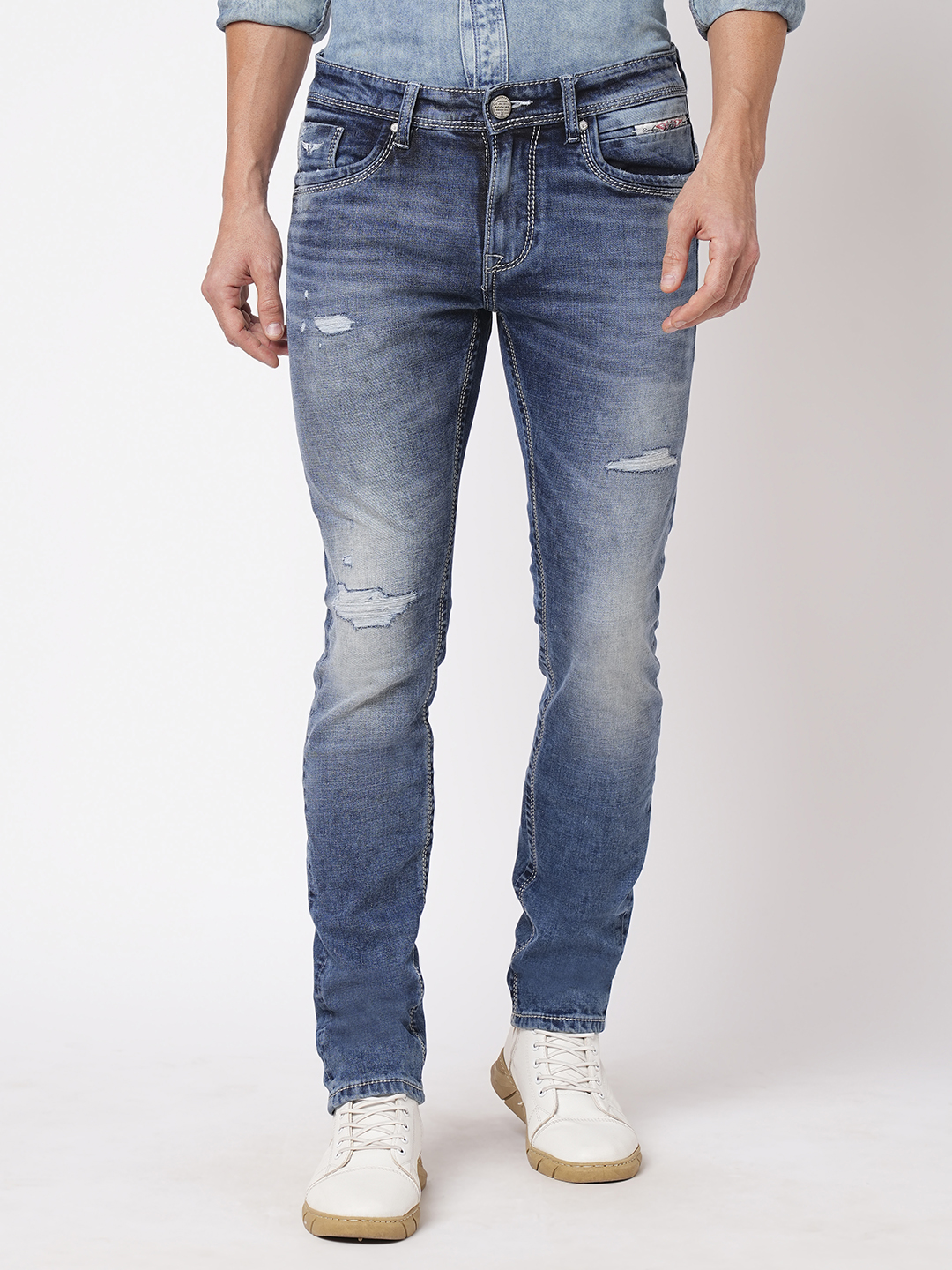 MED BLUE 5 POCKET MID-RISE JEANS (LENNON)