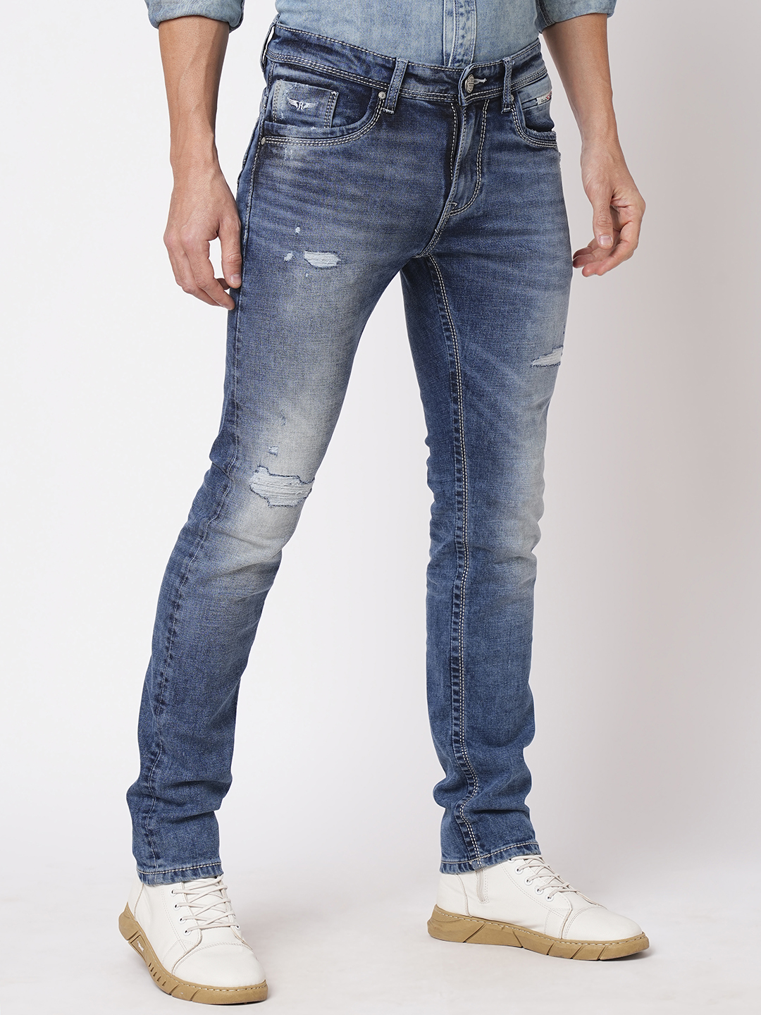 MED BLUE 5 POCKET MID-RISE JEANS (LENNON)