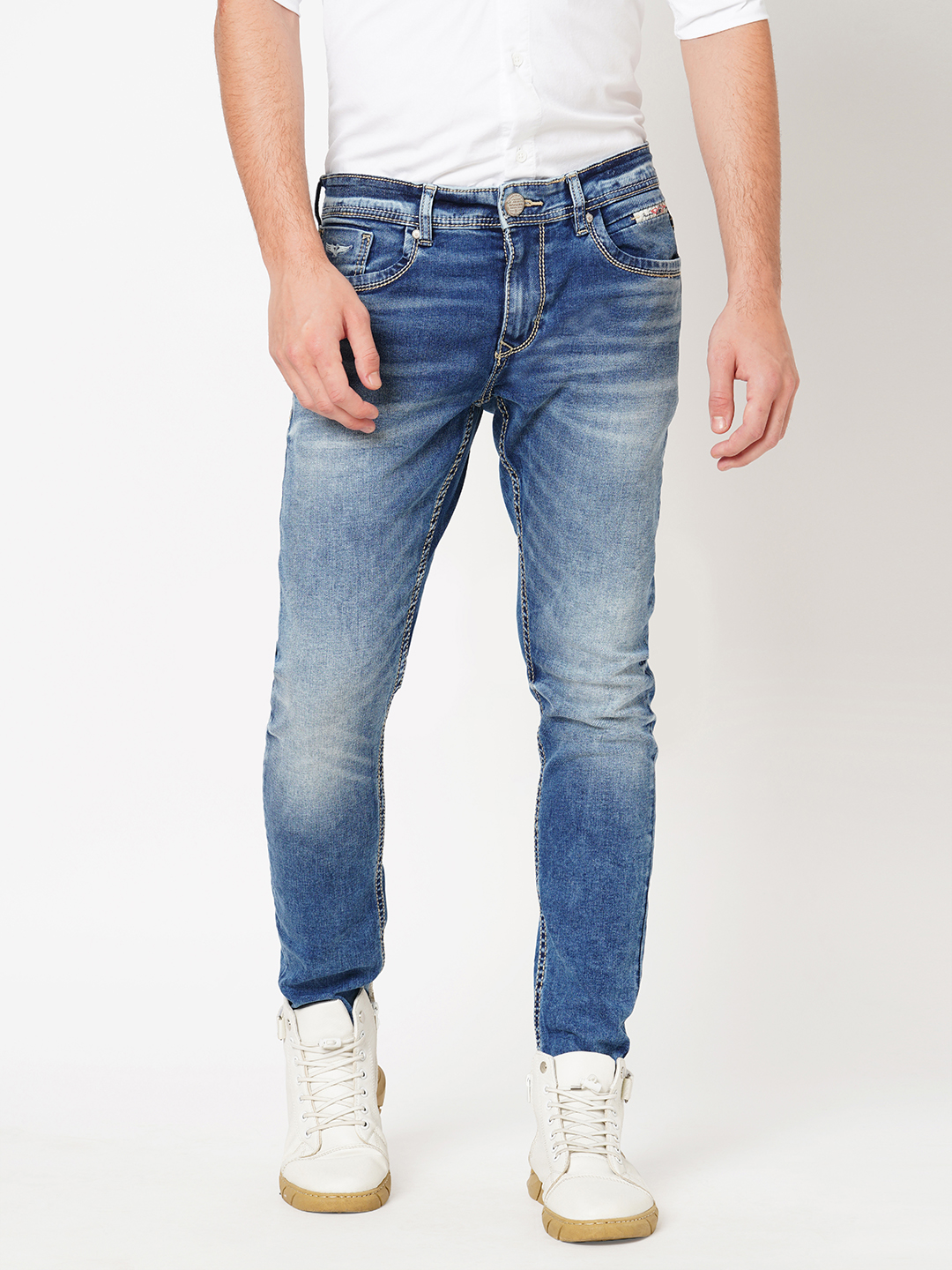 MED BLUE 5 POCKET LOW-RISE ANKLE LENGTH JEANS (SPRINGSTEEN FIT)