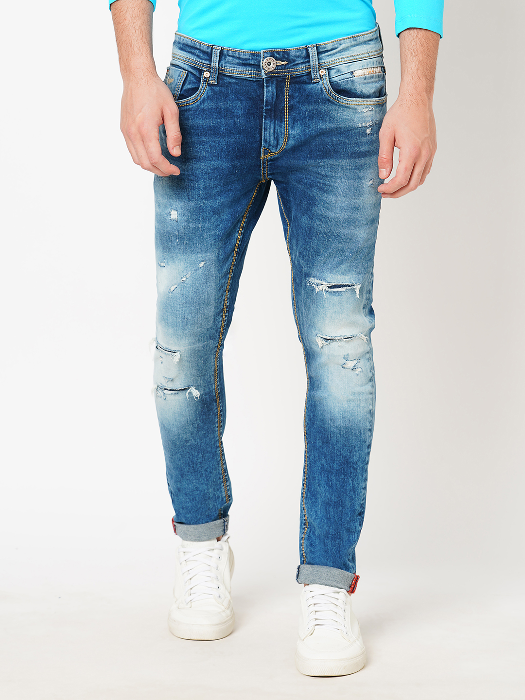 MED BLUE 5 POCKET LOW-RISE ANKLE LENGTH JEANS (SPRINGSTEEN FIT)