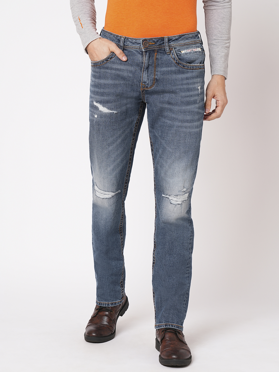 MED BLUE 5 POCKET MIDRISE, COMFORT AND STREIGHT FIT JEANS (JESSE FIT)