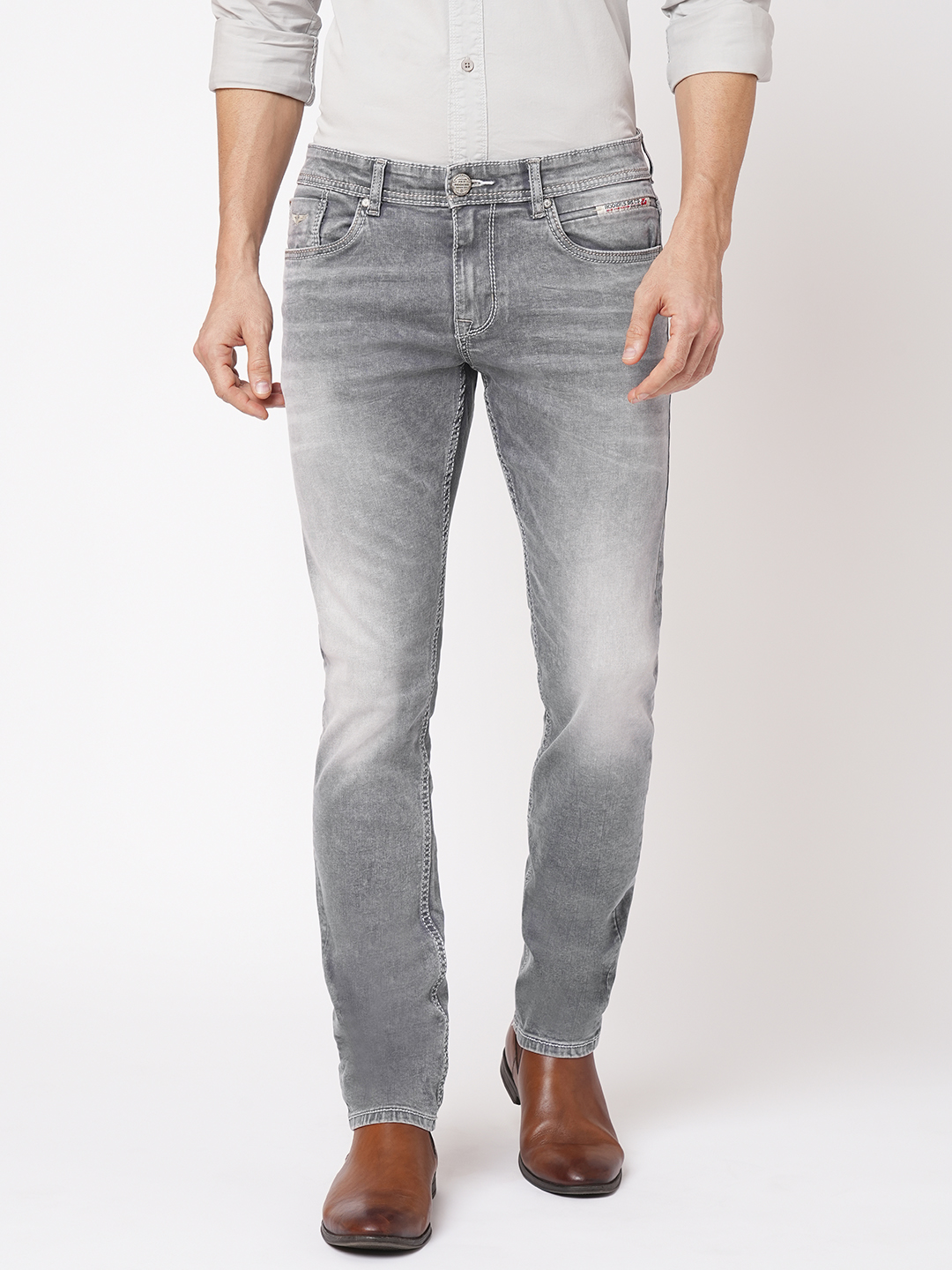 GREY 5 POCKET MID-RISE JEANS (LENNON)