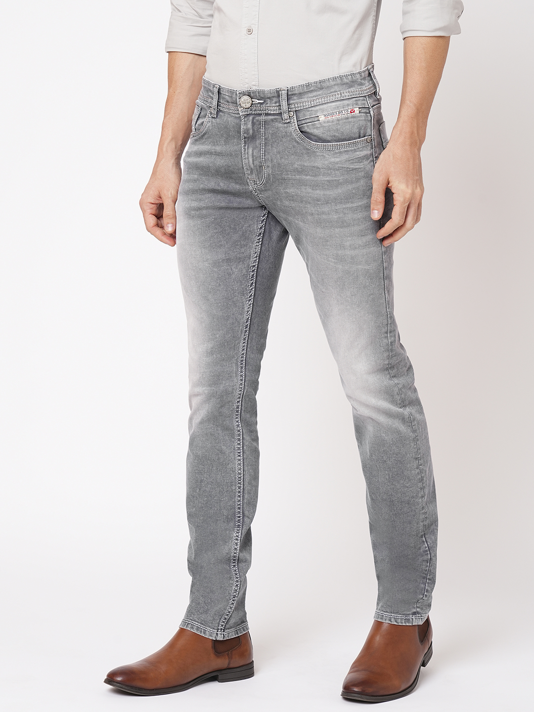 GREY 5 POCKET MID-RISE JEANS (LENNON)