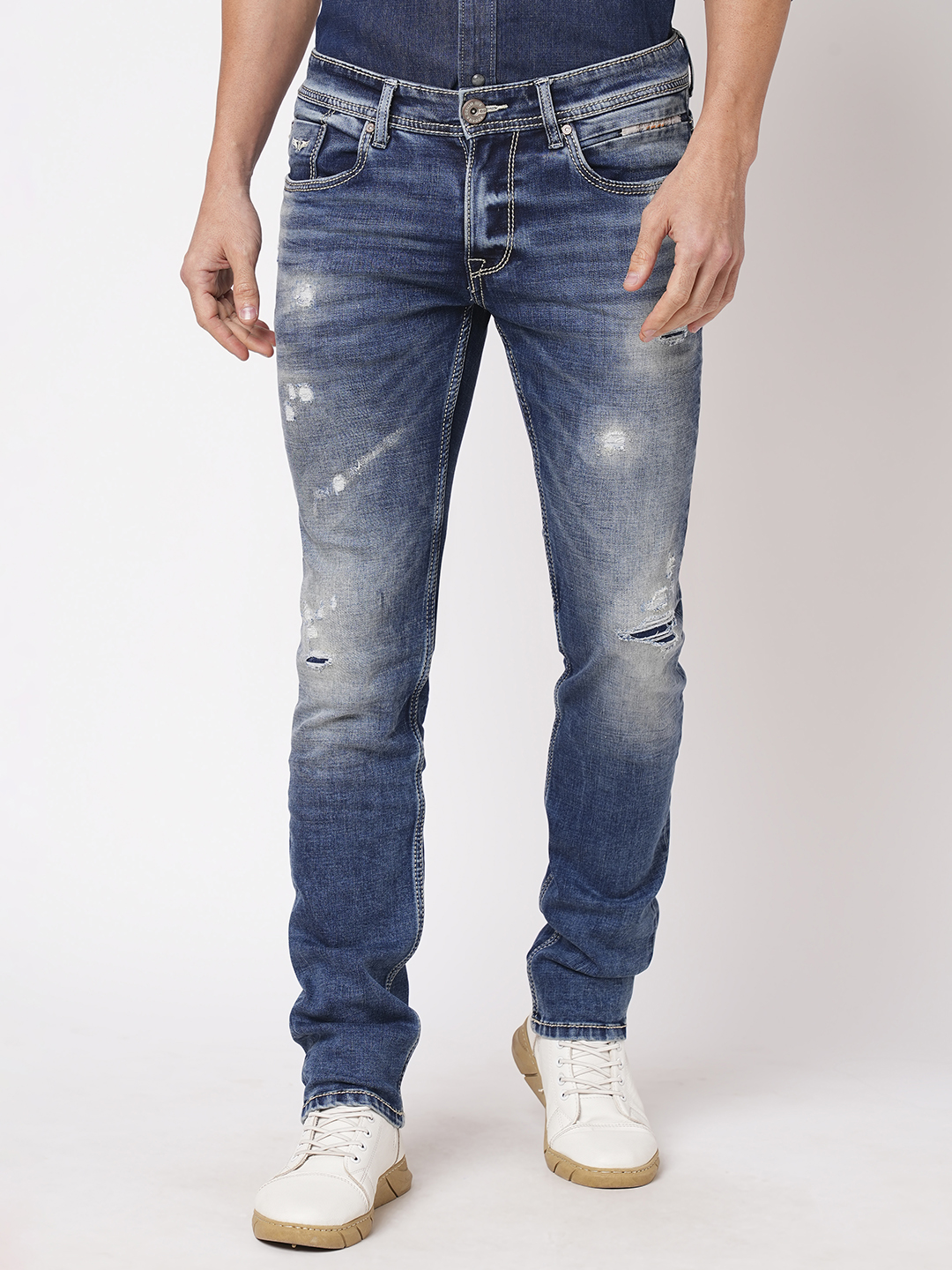 MED BLUE 5 POCKET MID-RISE JEANS (LENNON)