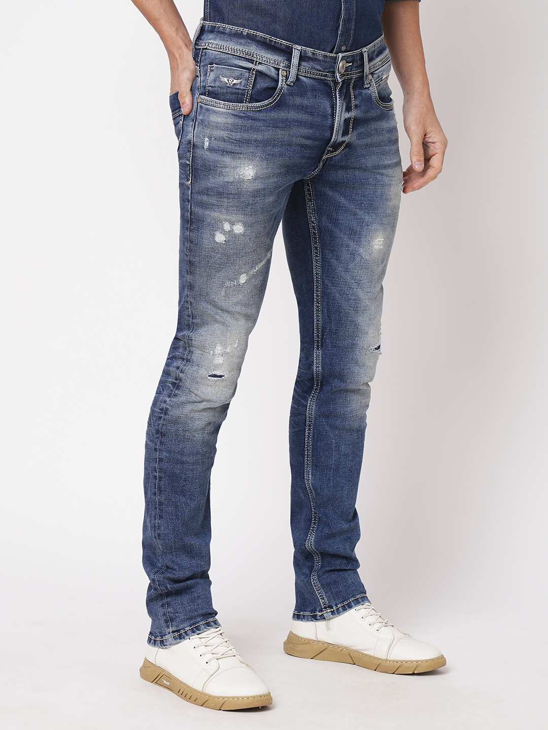 MED BLUE 5 POCKET MID-RISE JEANS (LENNON)