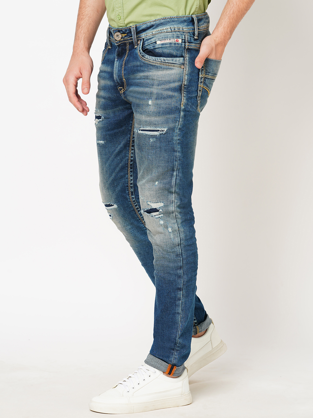 MED BLUE 5 POCKET MID-RISE NARROW TAPERED FIT JEANS (BILLY FIT)