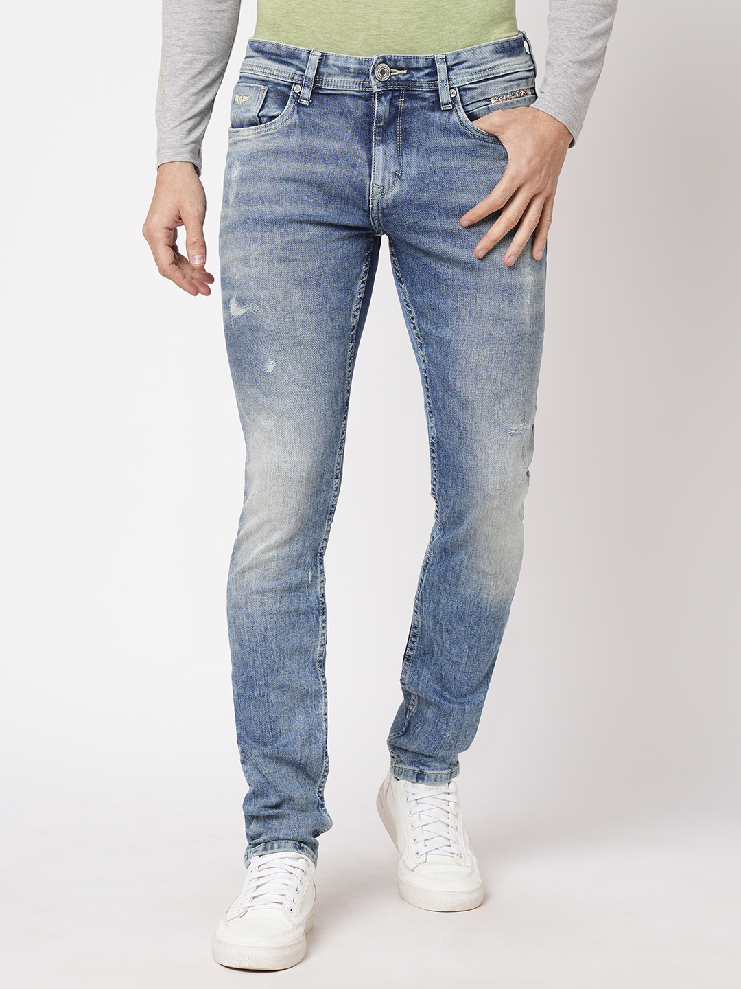 MED BLUE 5 POCKET MID-RISE JEANS (LENNON)