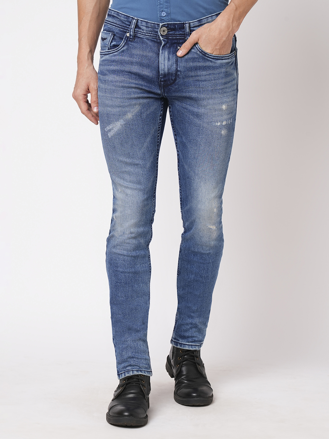 MED BLUE 5 POCKET MID-RISE JEANS (LENNON)