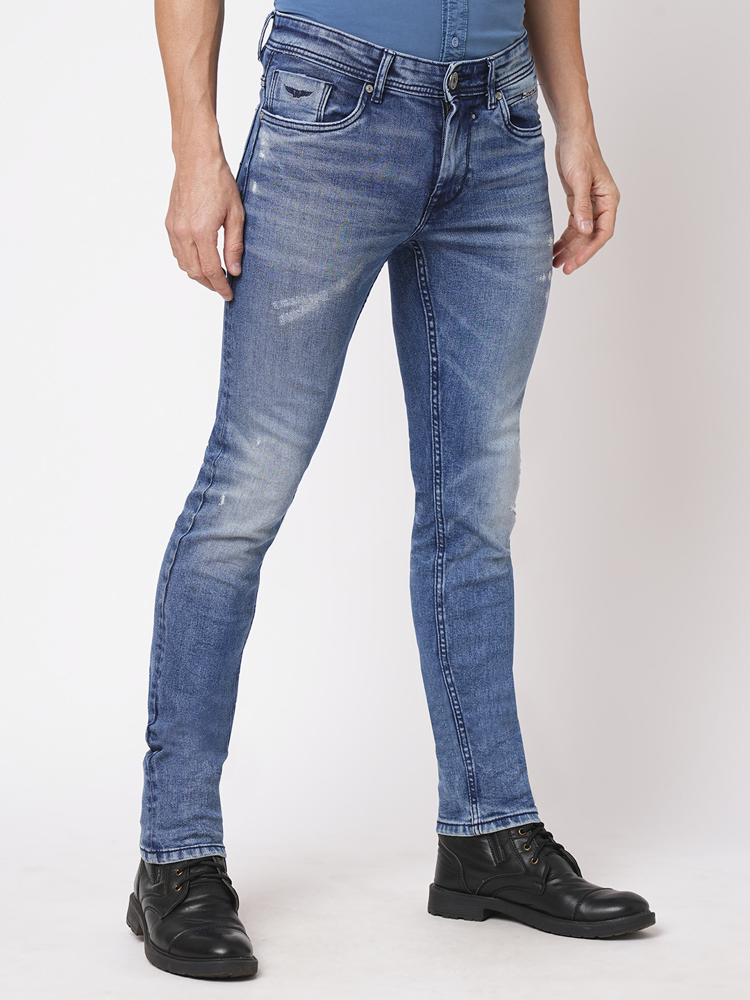 MED BLUE 5 POCKET MID-RISE JEANS (LENNON)