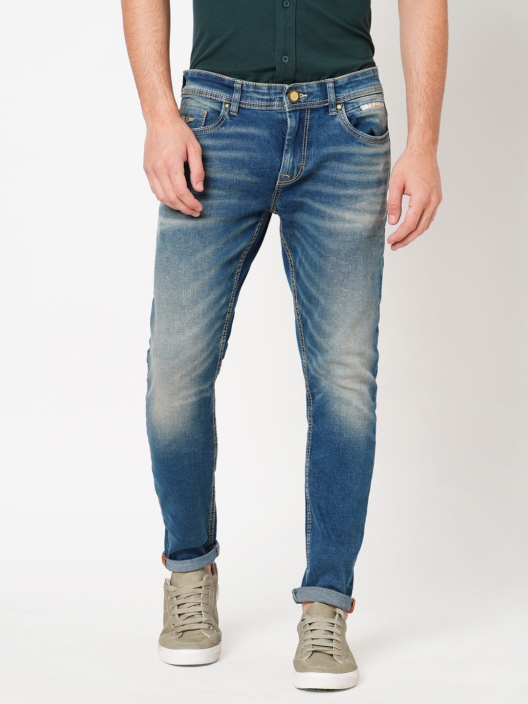 MED BLUE 5 POCKET LOW-RISE ANKLE LENGTH JEANS (SPRINGSTEEN FIT)