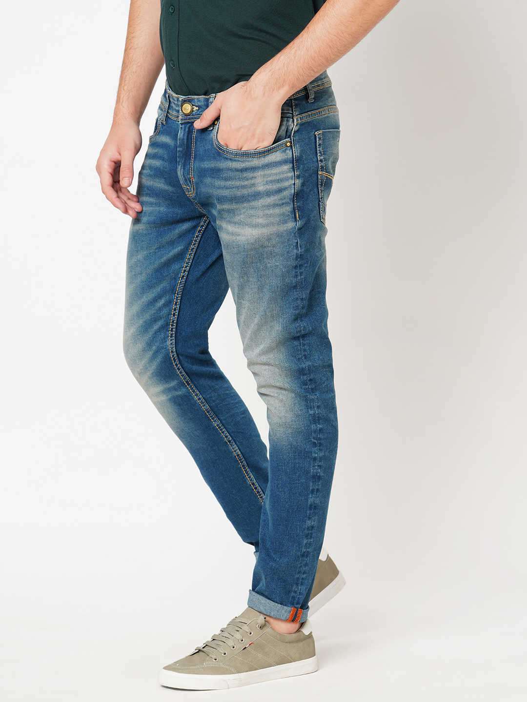 MED BLUE 5 POCKET LOW-RISE ANKLE LENGTH JEANS (SPRINGSTEEN FIT)