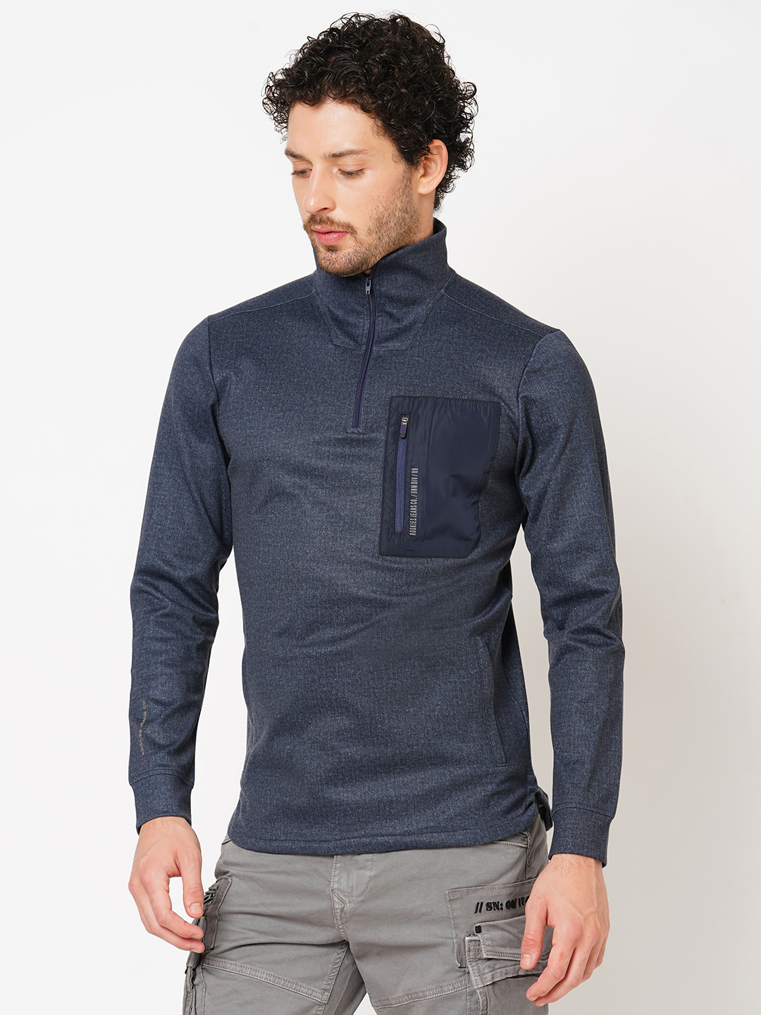 INDIGO BLUE FULL SLEEVE ATHLEISURE HIGH NECK JACKET (ATH LEISURE REGULAR)