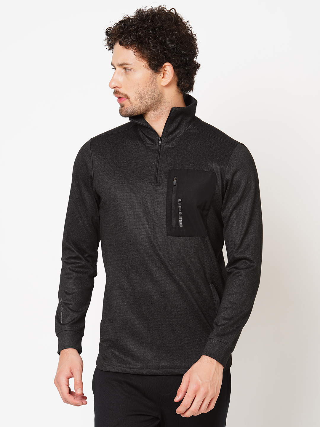 BLACK FULL SLEEVE ATHLEISURE HIGH NECK JACKET (ATH LEISURE REGULAR)