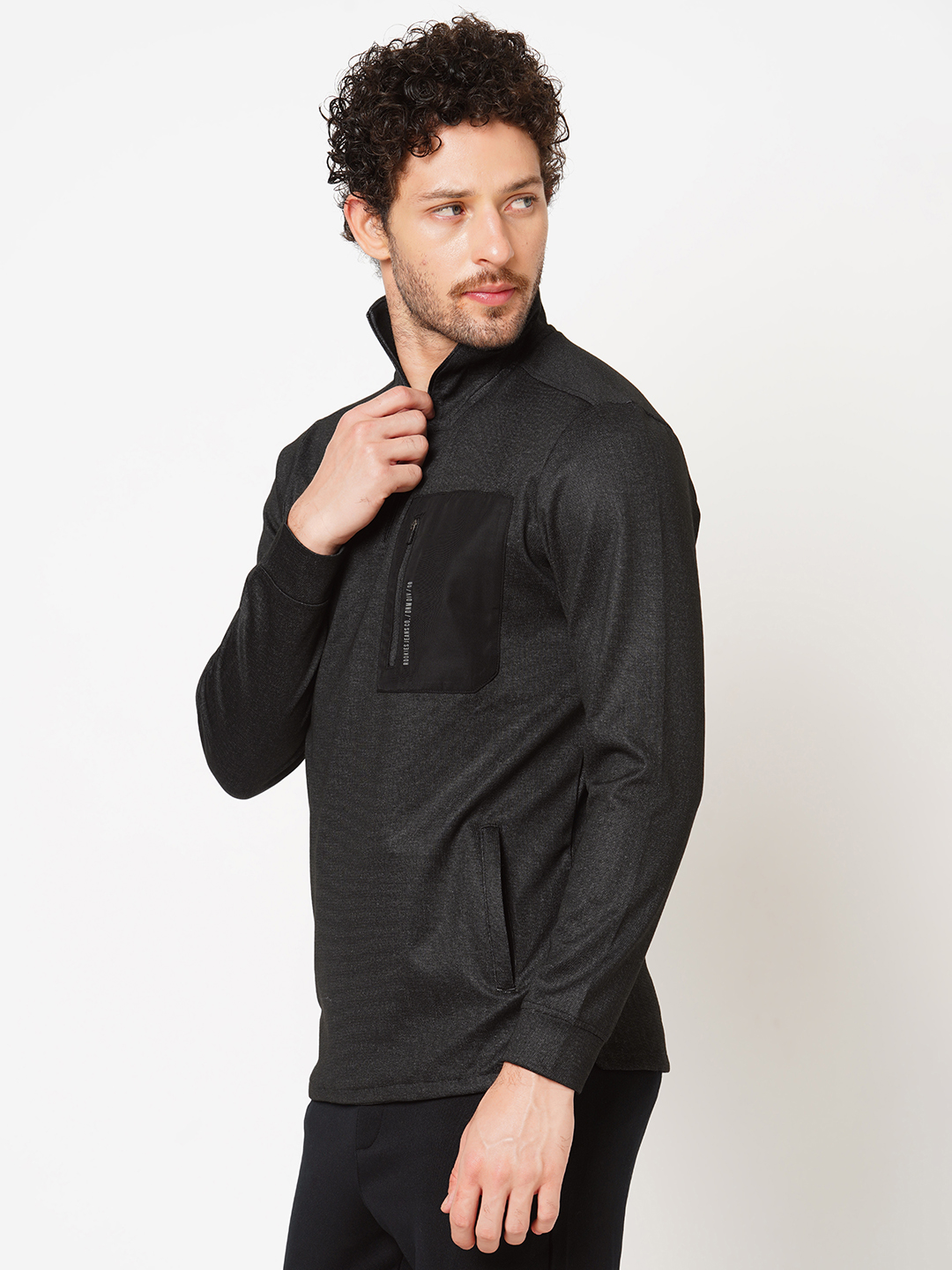 BLACK FULL SLEEVE ATHLEISURE HIGH NECK JACKET (ATH LEISURE REGULAR)