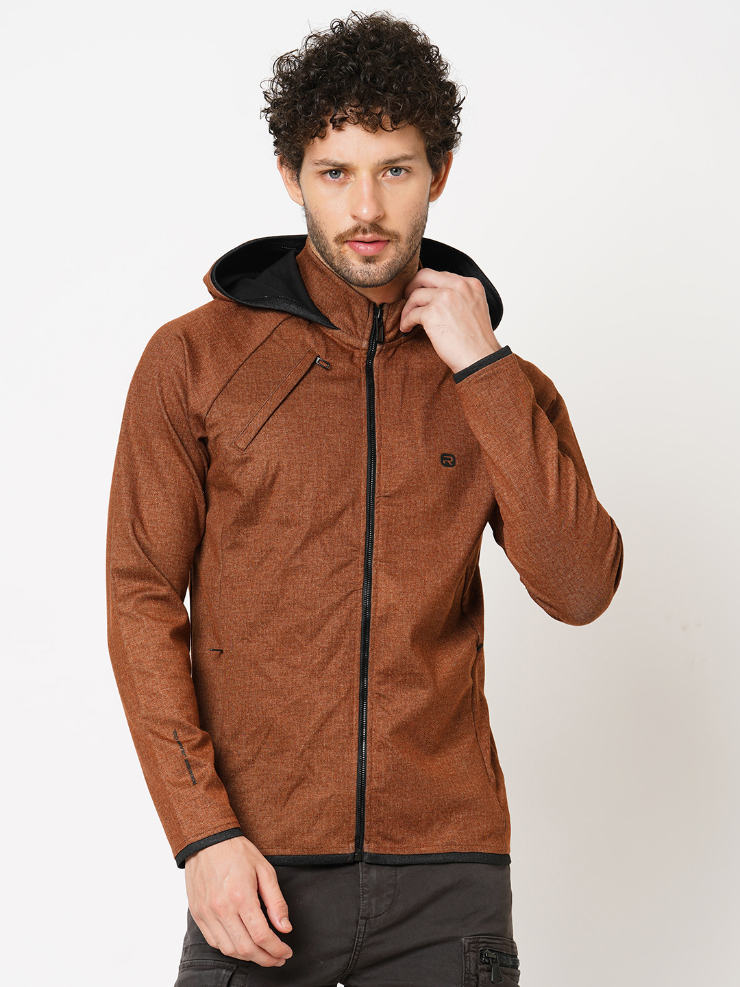 BROWN RUST FULL SLEEVE ATHLEISURE HOODIE ZIPPER JACKET (ATH LEISURE REGULAR)