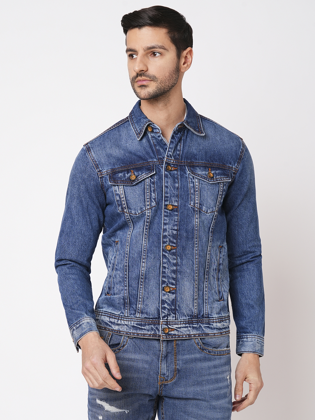 MED BLUE FULL SLEEVE DENIM JACKET (DENIM REGULAR)