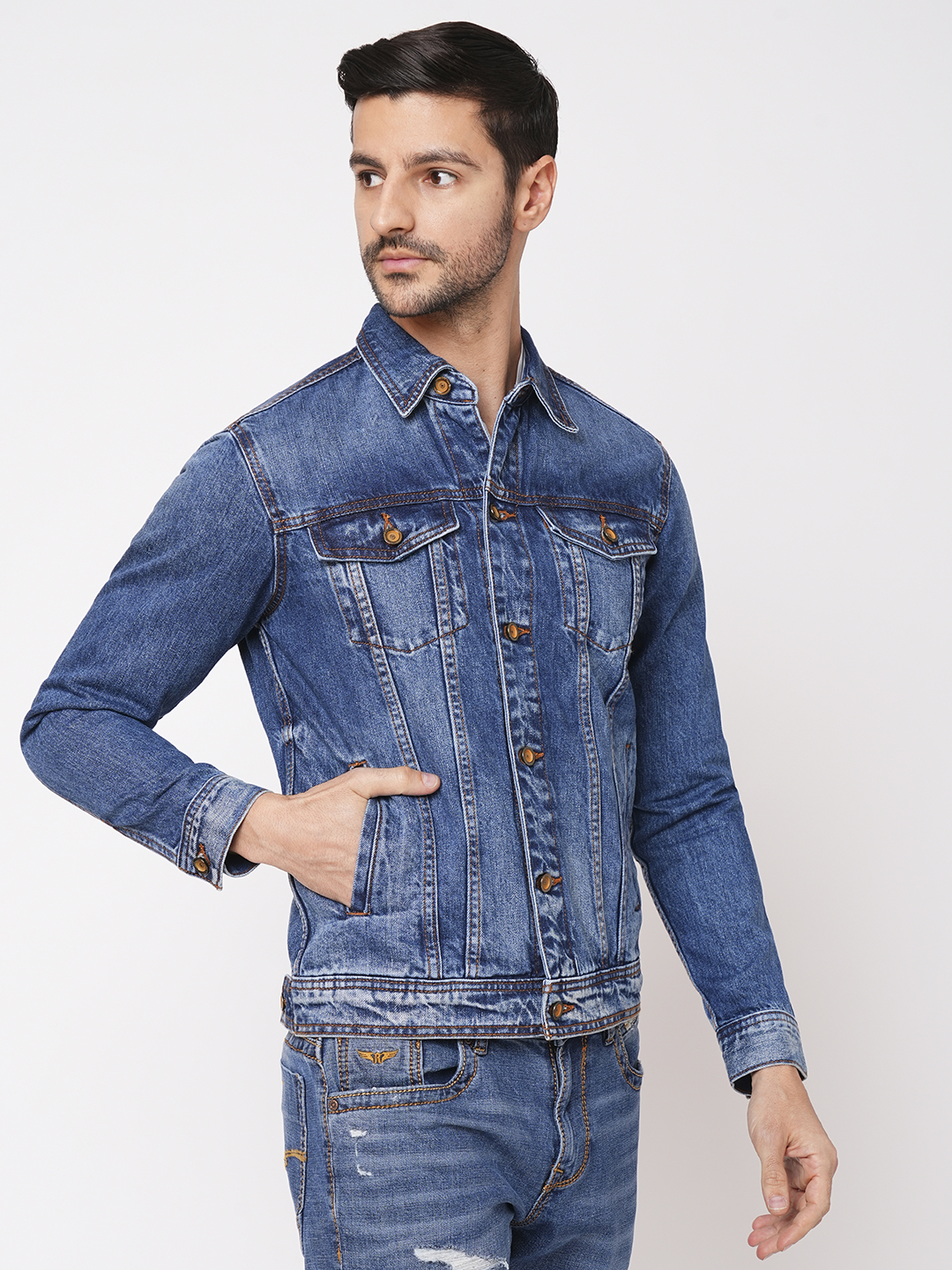 MED BLUE FULL SLEEVE DENIM JACKET (DENIM REGULAR)