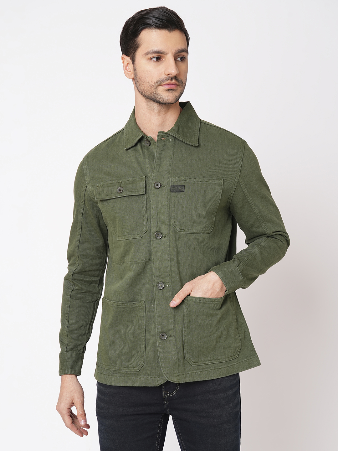 MILITARY GREEN FULL SLEEVE COTTON JACKET (COTTON REGULAR)