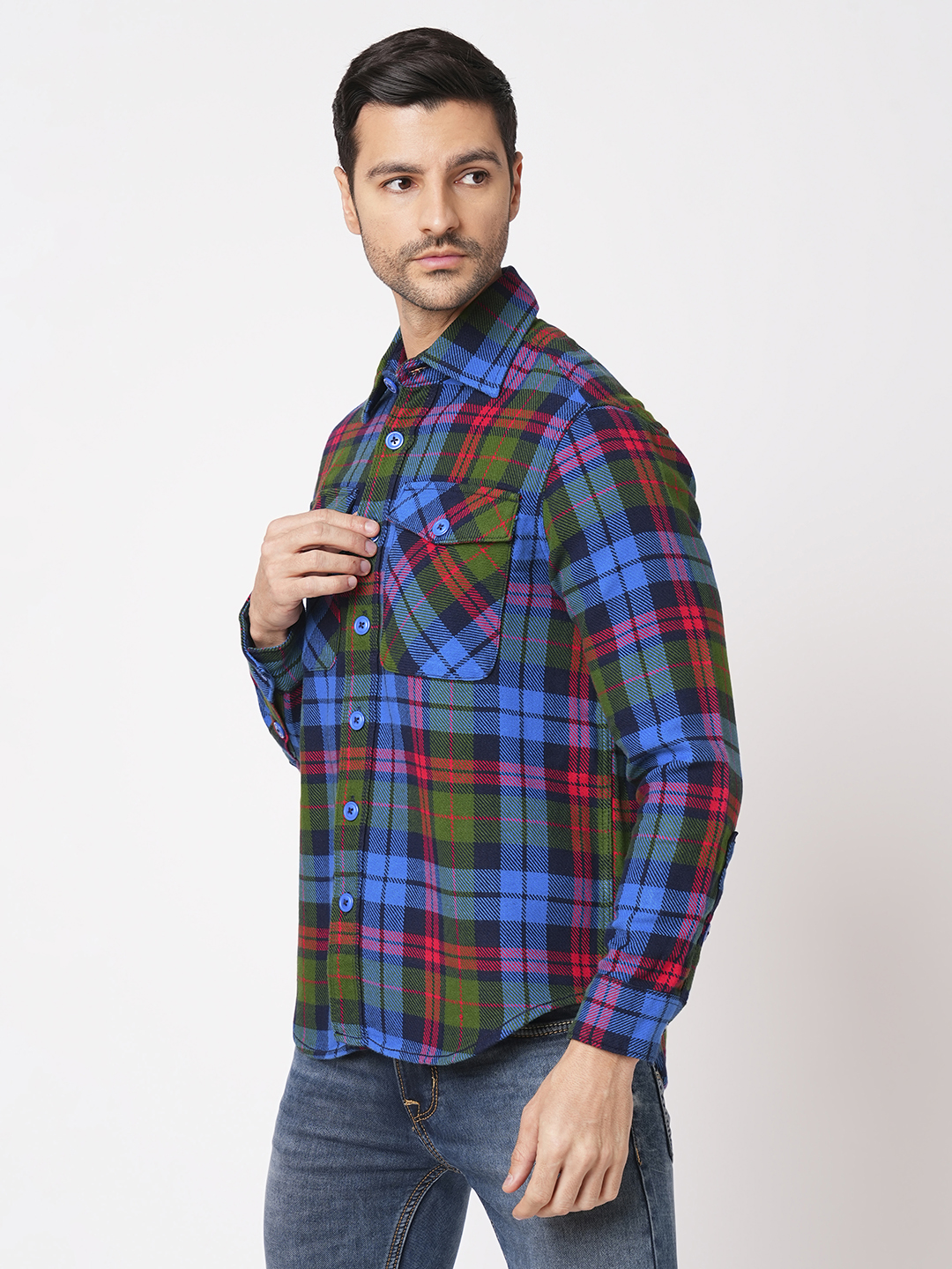 BLUE GREEN FULL SLEEVE OVERSIZED CHECK SHIRT (COMFORT F/SLV FIT)