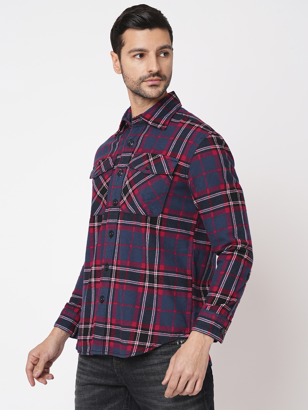 RED BLACK FULL SLEEVE OVERSIZED CHECK SHIRT (COMFORT F/SLV FIT)