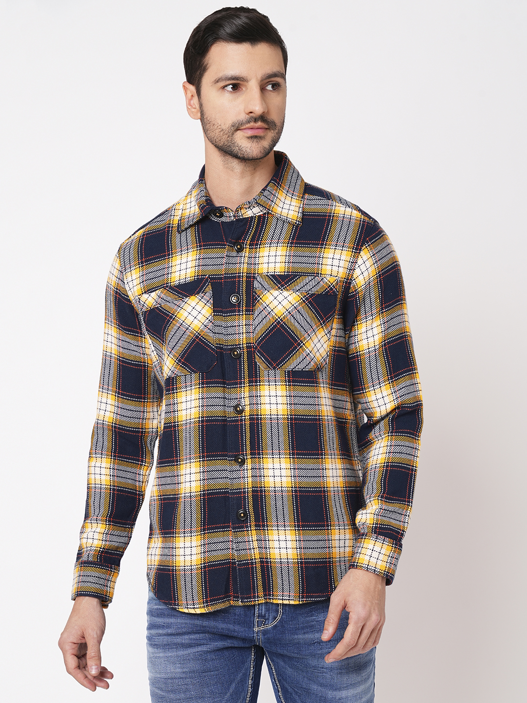 YELLOW NAVY FULL SLEEVE OVERSIZED CHECK SHIRT (COMFORT F/SLV FIT)