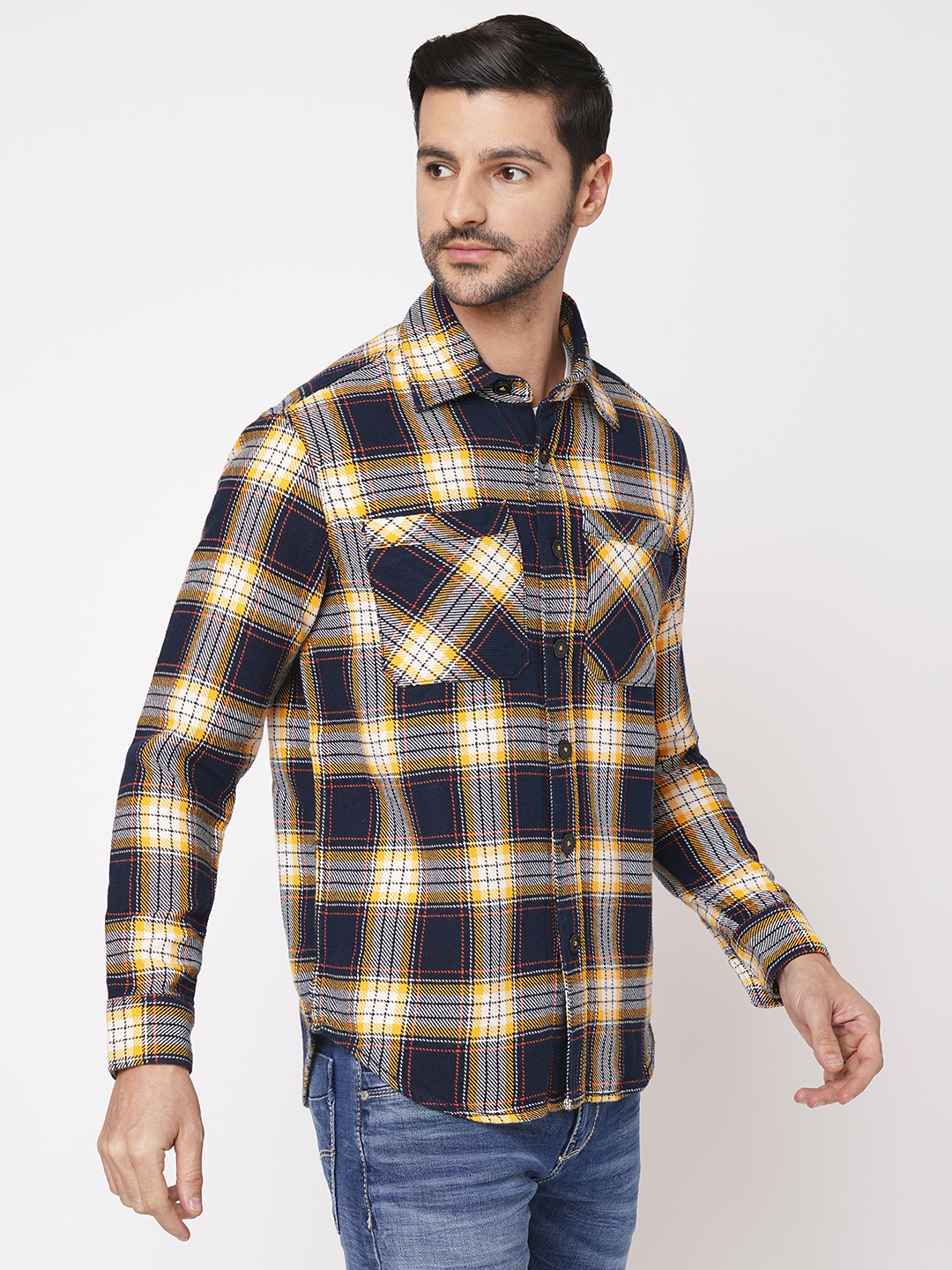 YELLOW NAVY FULL SLEEVE OVERSIZED CHECK SHIRT (COMFORT F/SLV FIT)