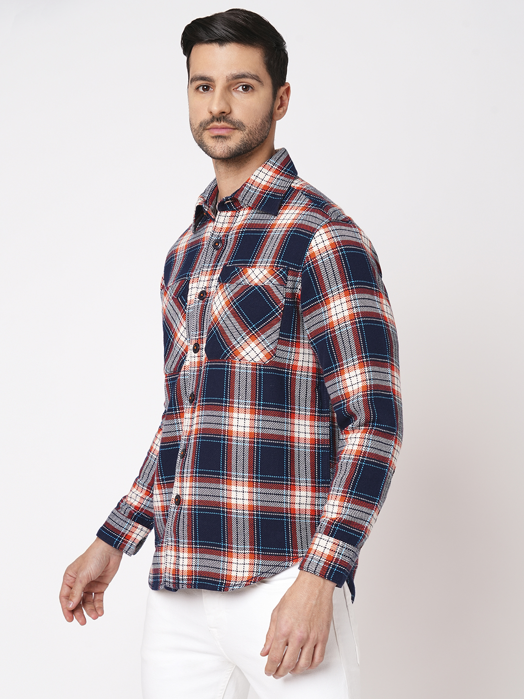 ORANGE NAVY FULL SLEEVE OVERSIZED CHECK SHIRT (COMFORT F/SLV FIT)