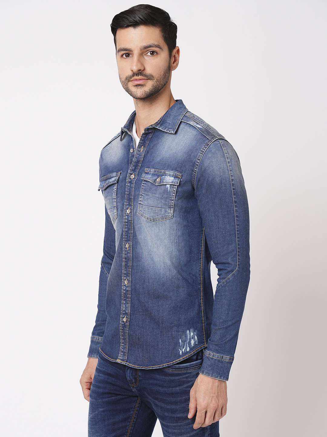 MED BLUE FULL SLEEVE DENIM SHIRT (LEO F/SLV FIT)