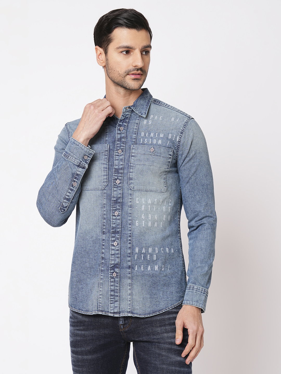 MED BLUE FULL SLEEVE DENIM SHIRT (STALONE F/SLV FIT)