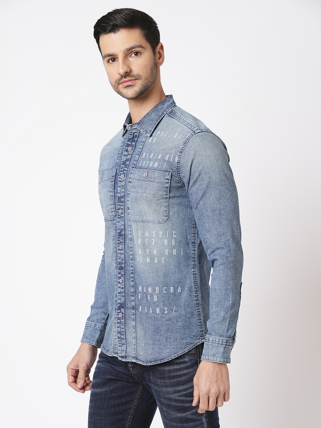 MED BLUE FULL SLEEVE DENIM SHIRT (STALONE F/SLV FIT)