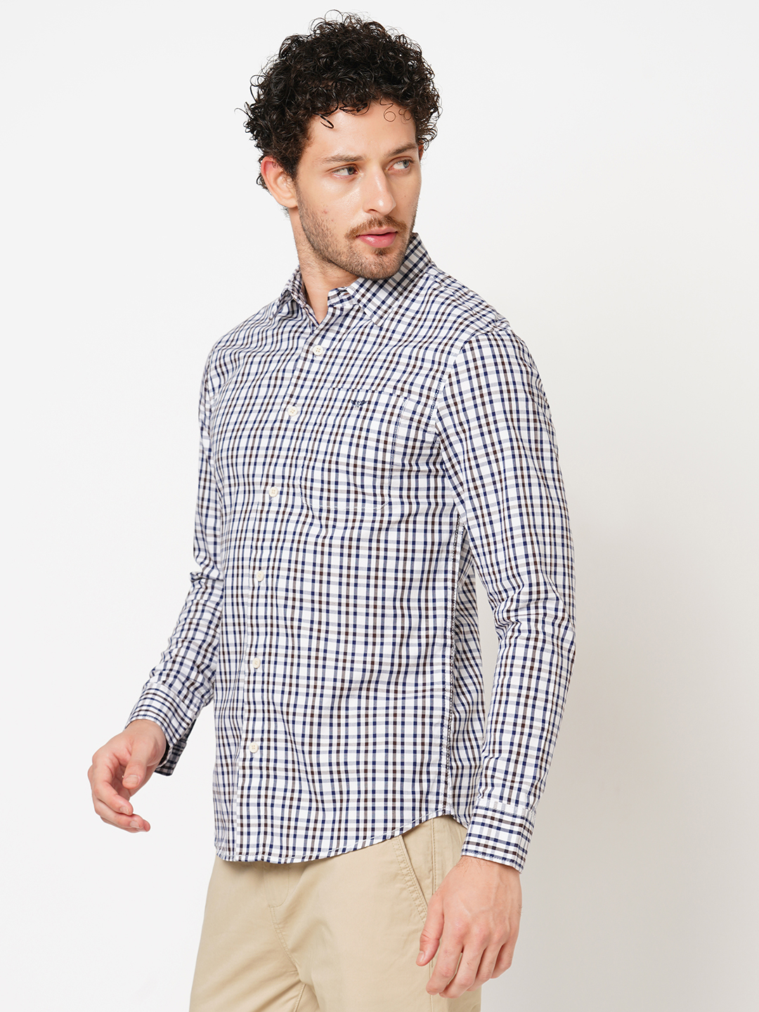 WHITE BLUE FULL SLEEVE CHECK SHIRT (LEO F/SLV FIT)