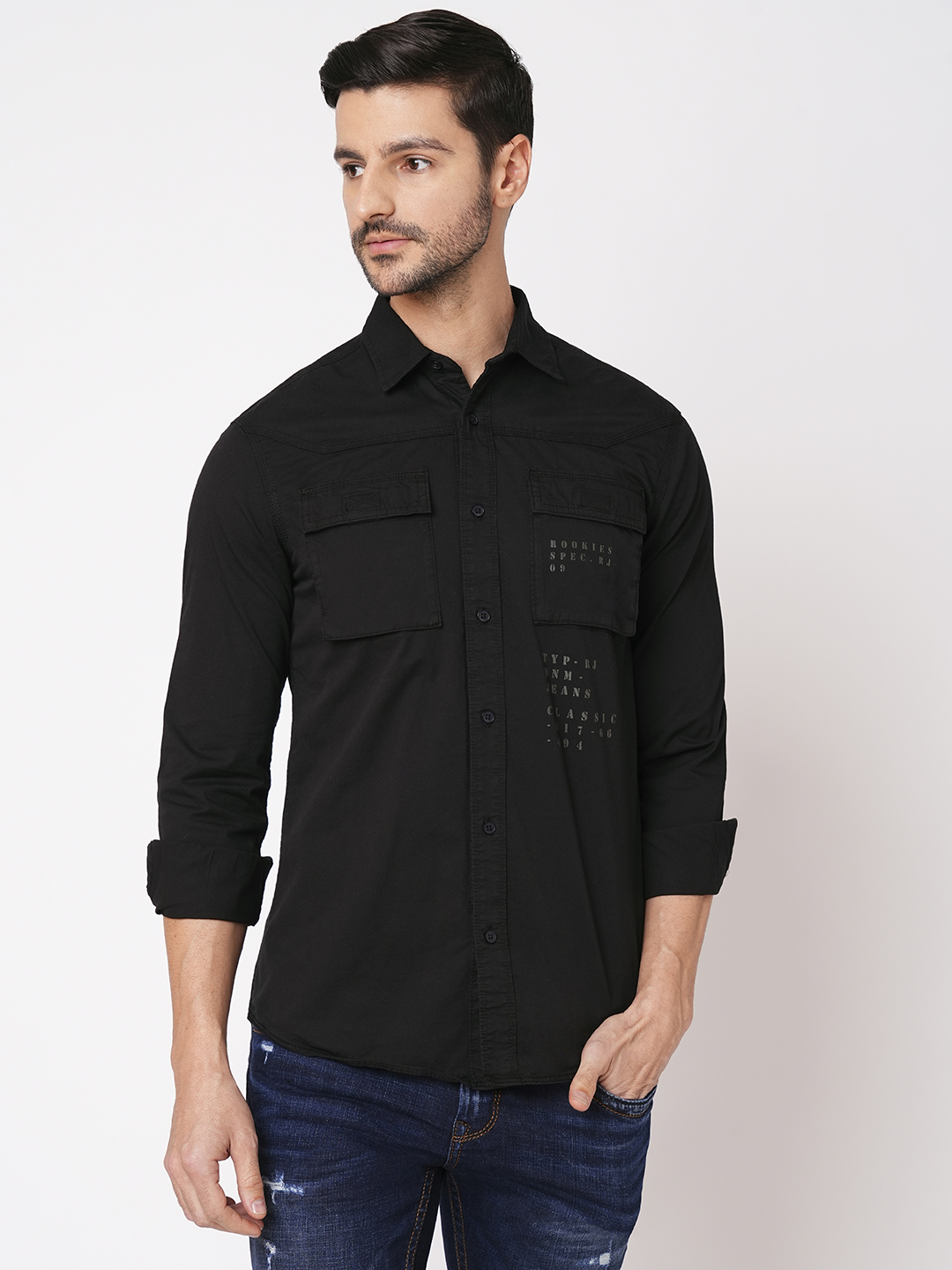 JET BLACK FULL SLEEVE SOLID SHIRT (LEO F/SLV FIT)