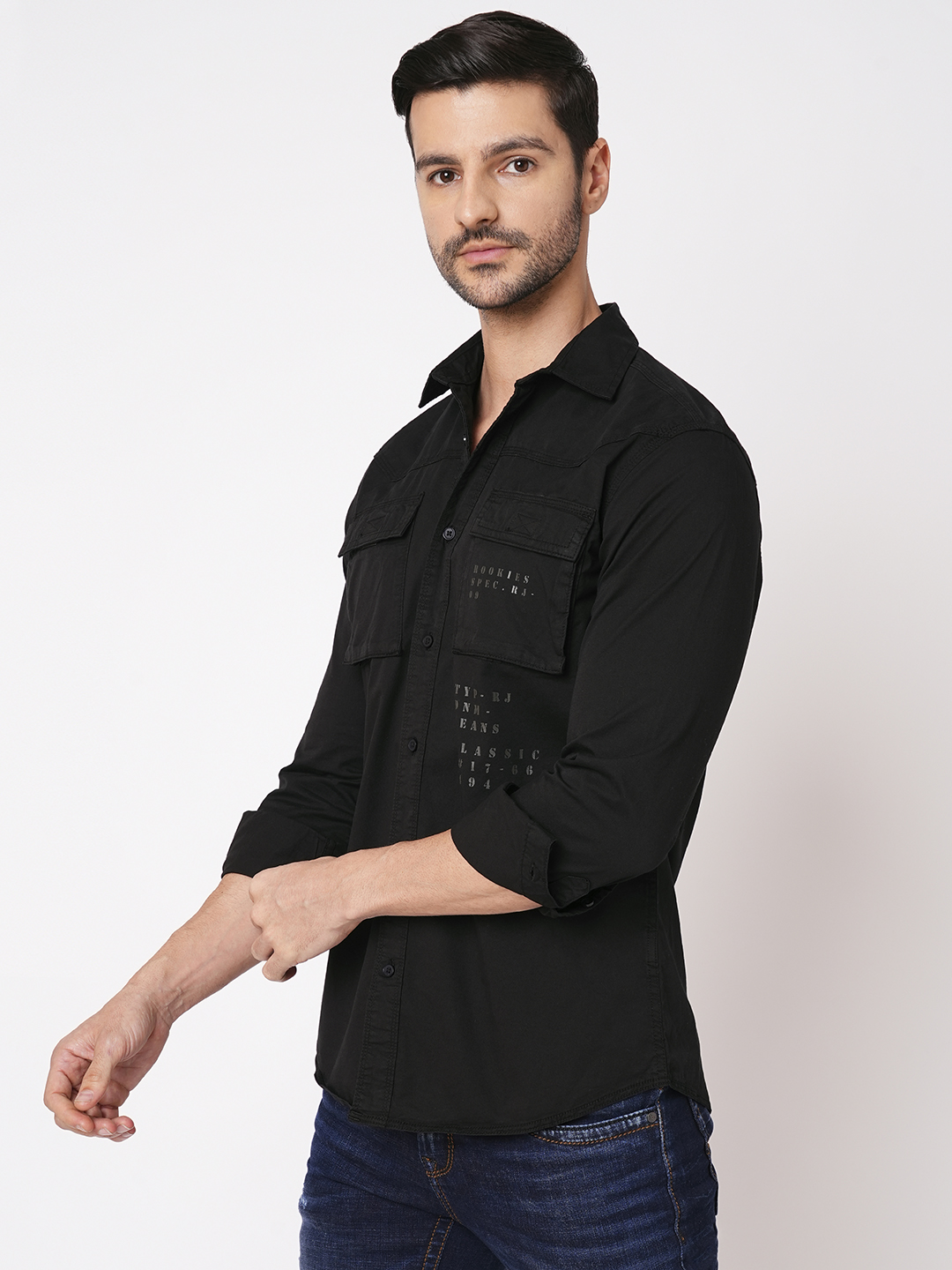 JET BLACK FULL SLEEVE SOLID SHIRT (LEO F/SLV FIT)