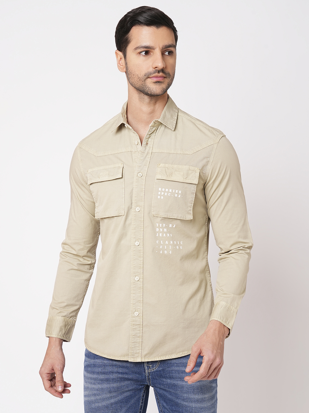 LT KHAKI FULL SLEEVE SOLID SHIRT (LEO F/SLV FIT)