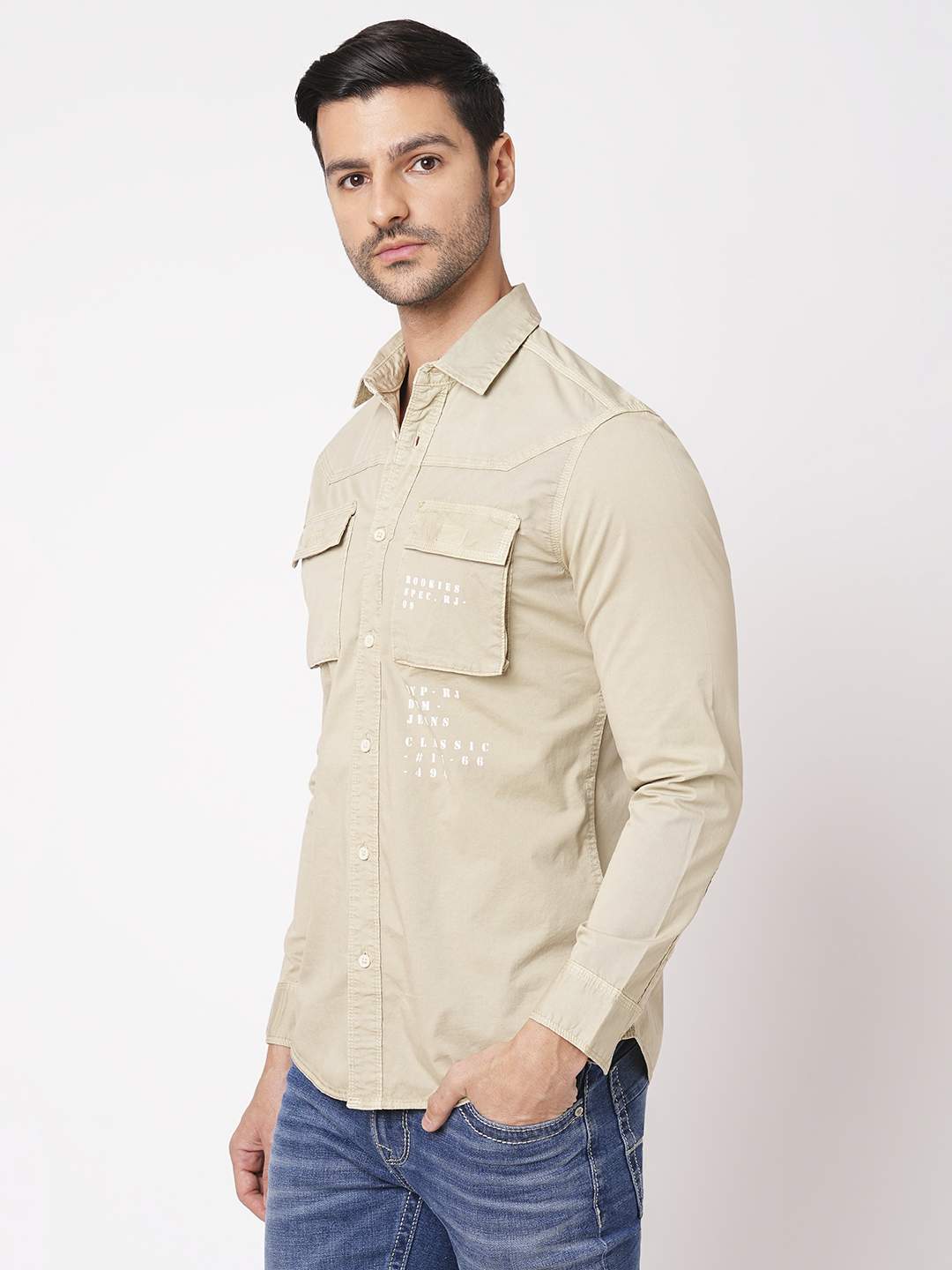 LT KHAKI FULL SLEEVE SOLID SHIRT (LEO F/SLV FIT)