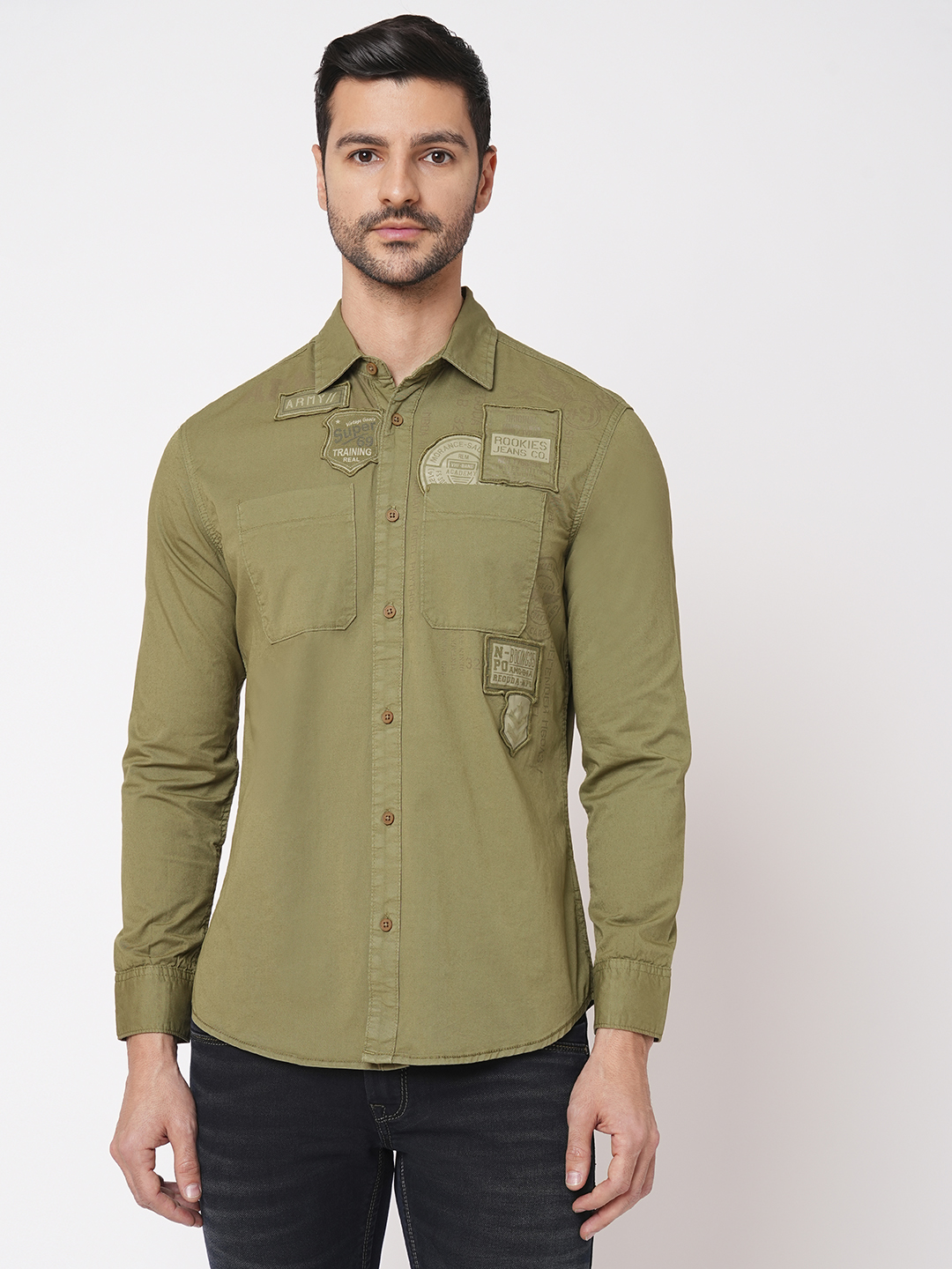 KHAKI FULL SLEEVE SOLID SHIRT (LEO F/SLV FIT)