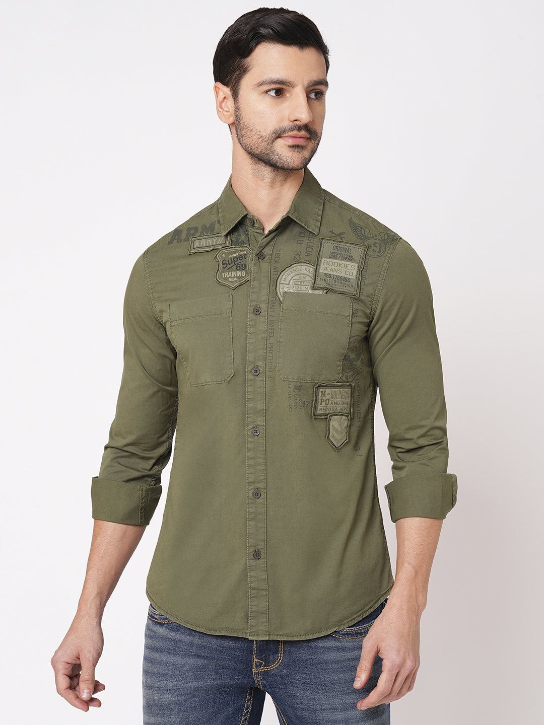 OLIVE FULL SLEEVE SOLID SHIRT (LEO F/SLV FIT)