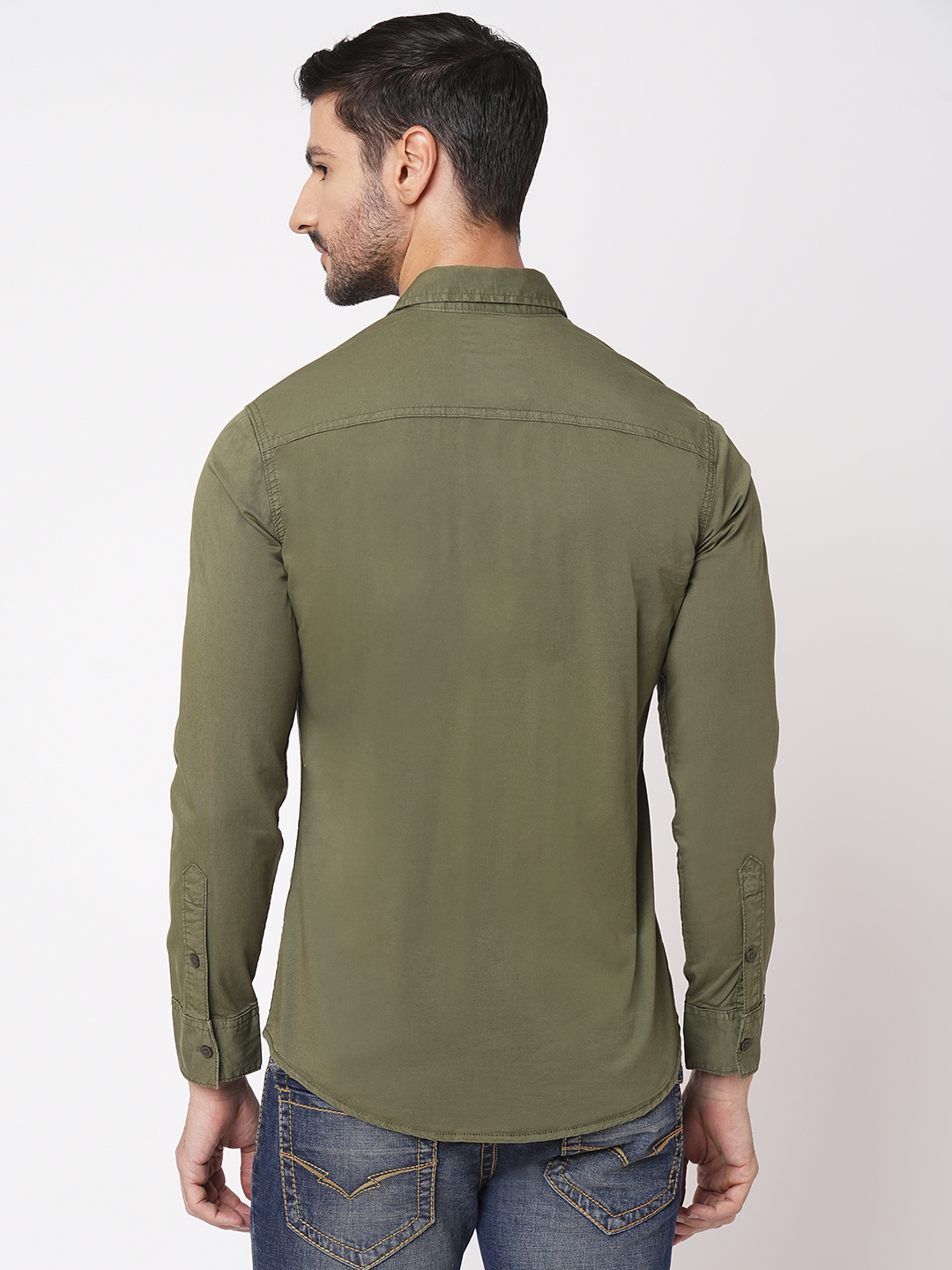 OLIVE FULL SLEEVE SOLID SHIRT (LEO F/SLV FIT)