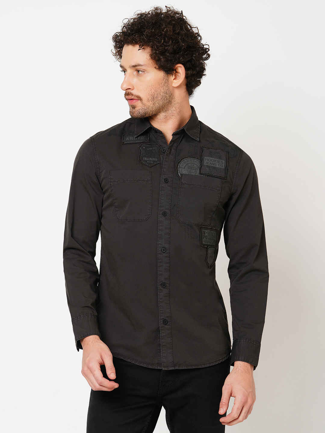 CHARCOAL FULL SLEEVE SOLID SHIRT (LEO F/SLV FIT)