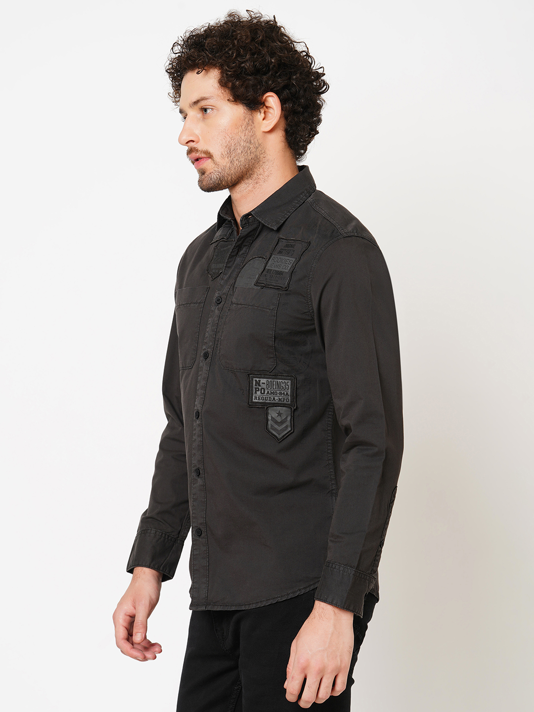 CHARCOAL FULL SLEEVE SOLID SHIRT (LEO F/SLV FIT)