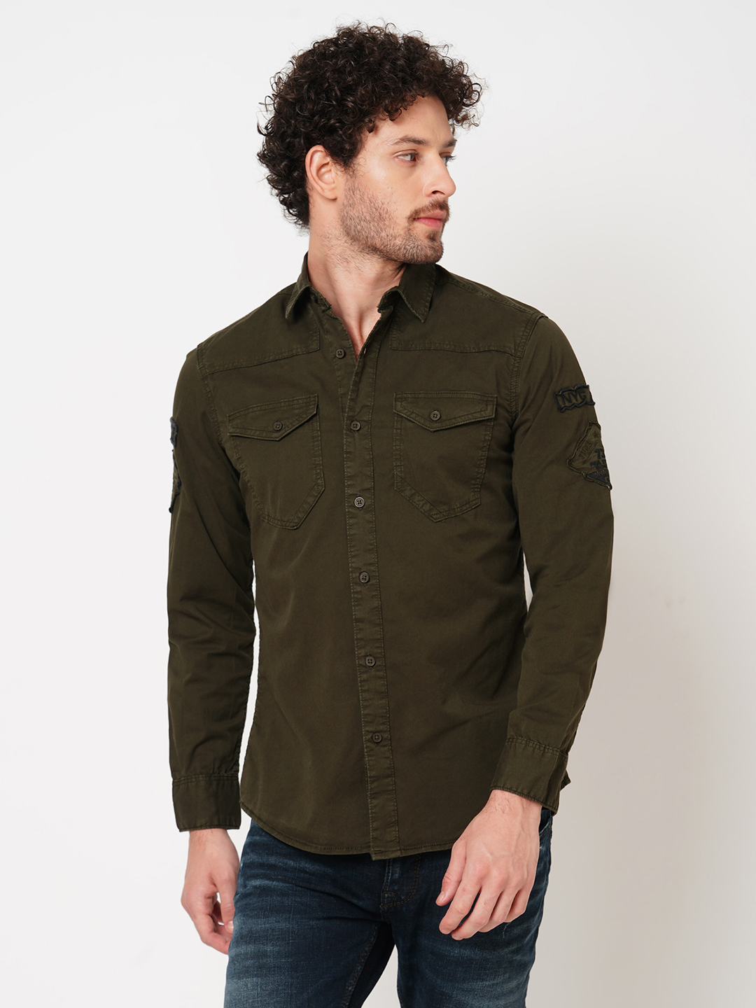 MILITARY GREEN FULL SLEEVE SOLID SHIRT (LEO F/SLV FIT)