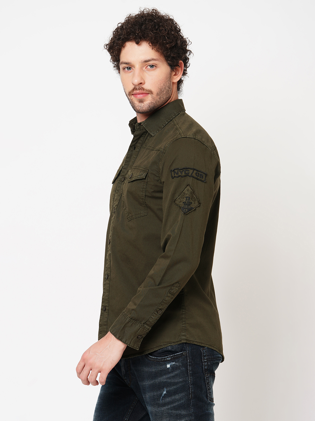 MILITARY GREEN FULL SLEEVE SOLID SHIRT (LEO F/SLV FIT)