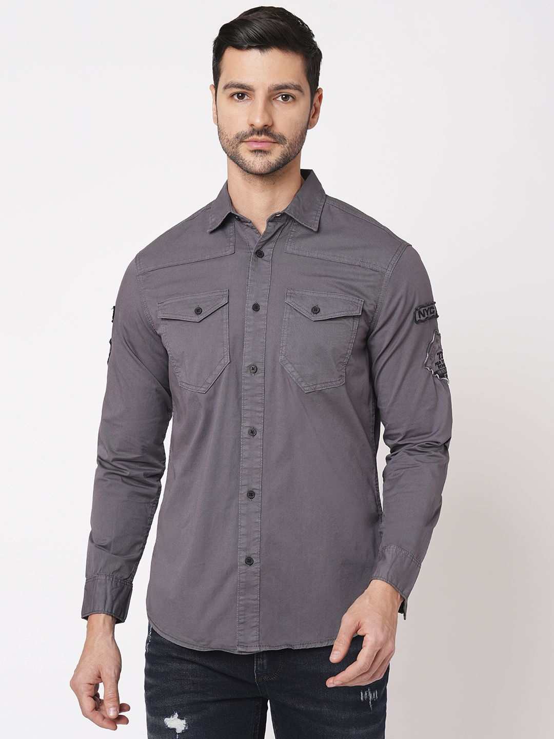 DK GREY FULL SLEEVE SOLID SHIRT (LEO F/SLV FIT)