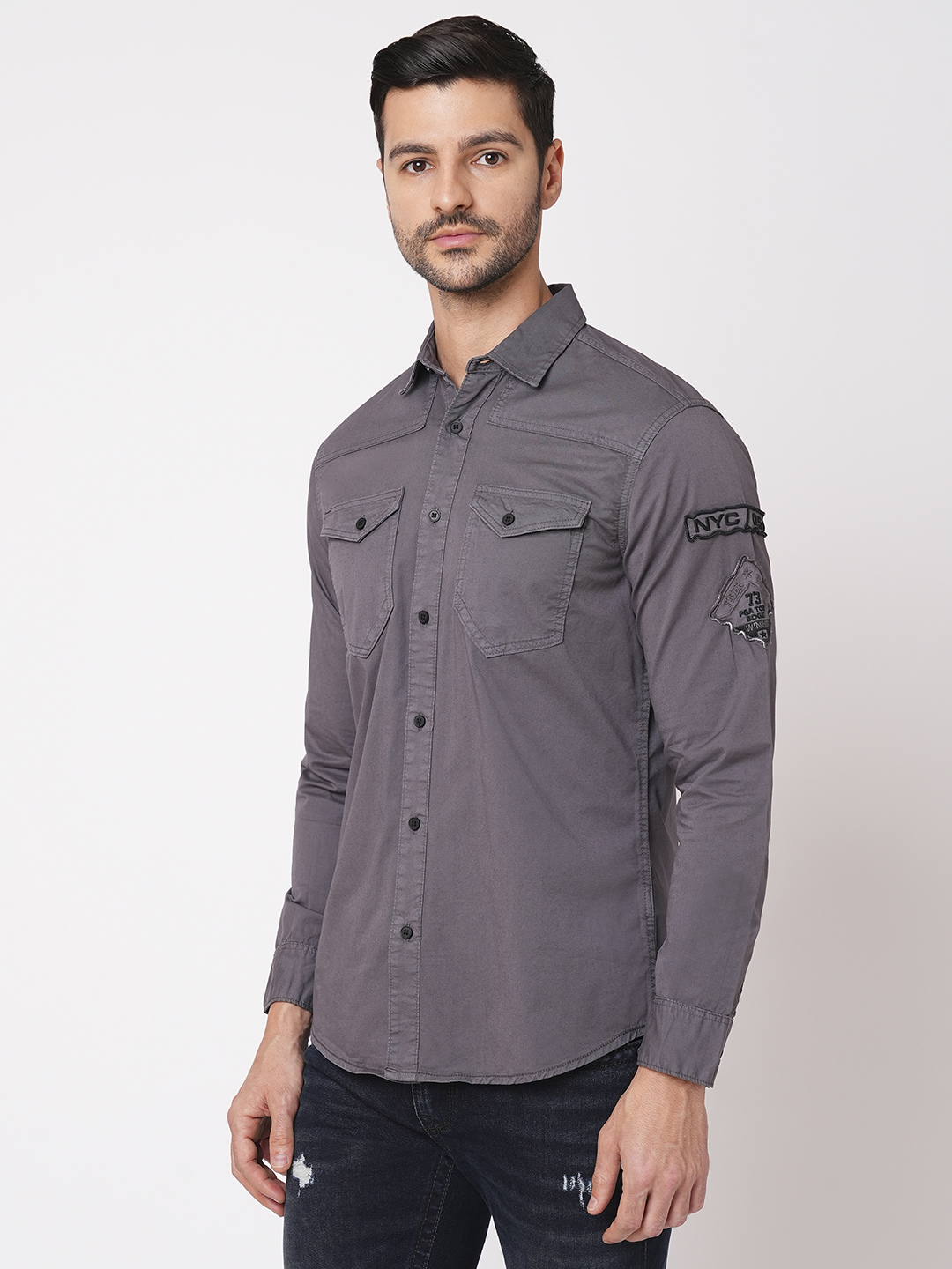 DK GREY FULL SLEEVE SOLID SHIRT (LEO F/SLV FIT)