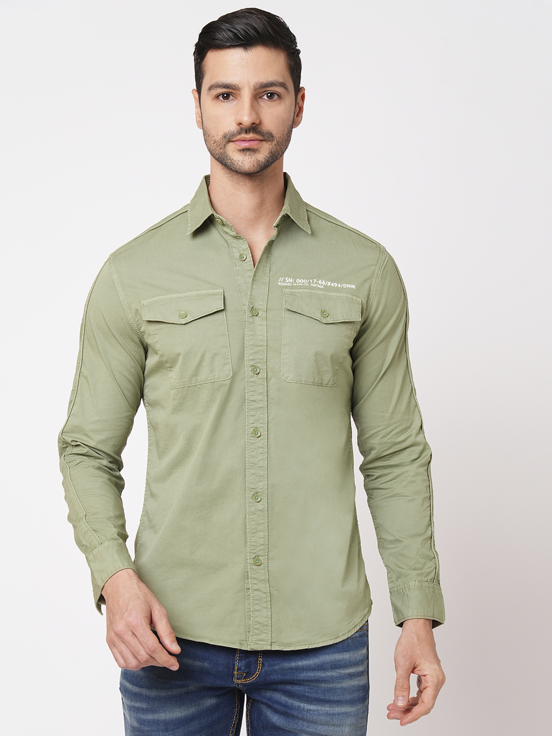 MOSS GREEN FULL SLEEVE SOLID SHIRT (LEO F/SLV FIT)