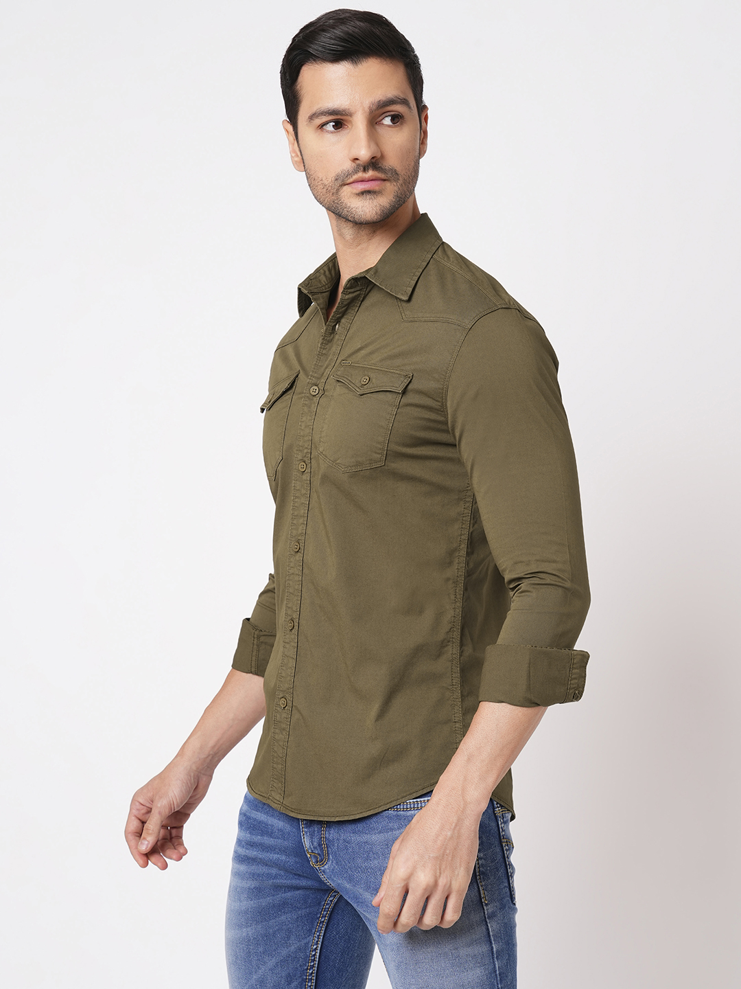 DK OLIVE FULL SLEEVE SOLID SHIRT (LEO F/SLV FIT)