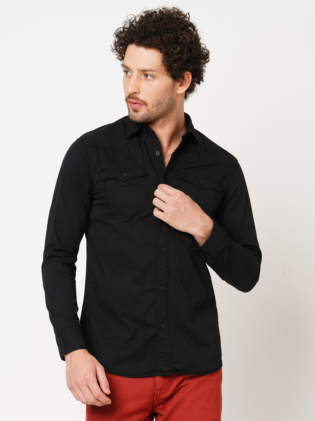 BLACK FULL SLEEVE SOLID SHIRT (LEO F/SLV FIT)