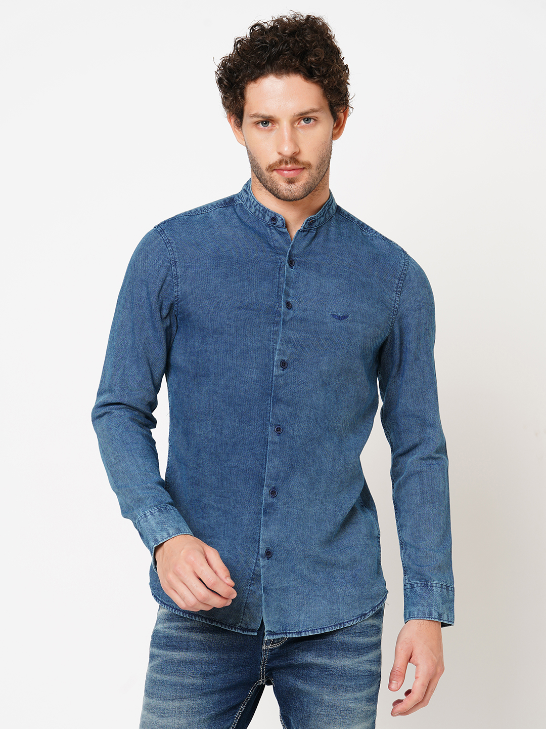 MED BLUE FULL SLEEVE DENIM SHIRT (LEO F/SLV FIT)