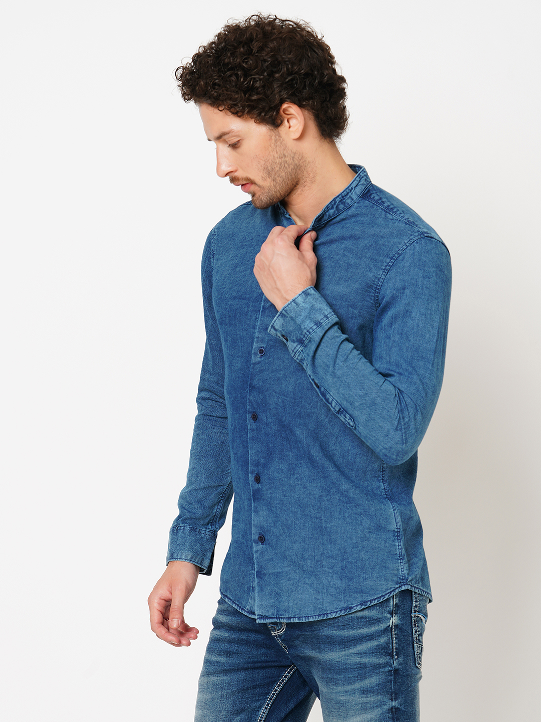 MED BLUE FULL SLEEVE DENIM SHIRT (LEO F/SLV FIT)