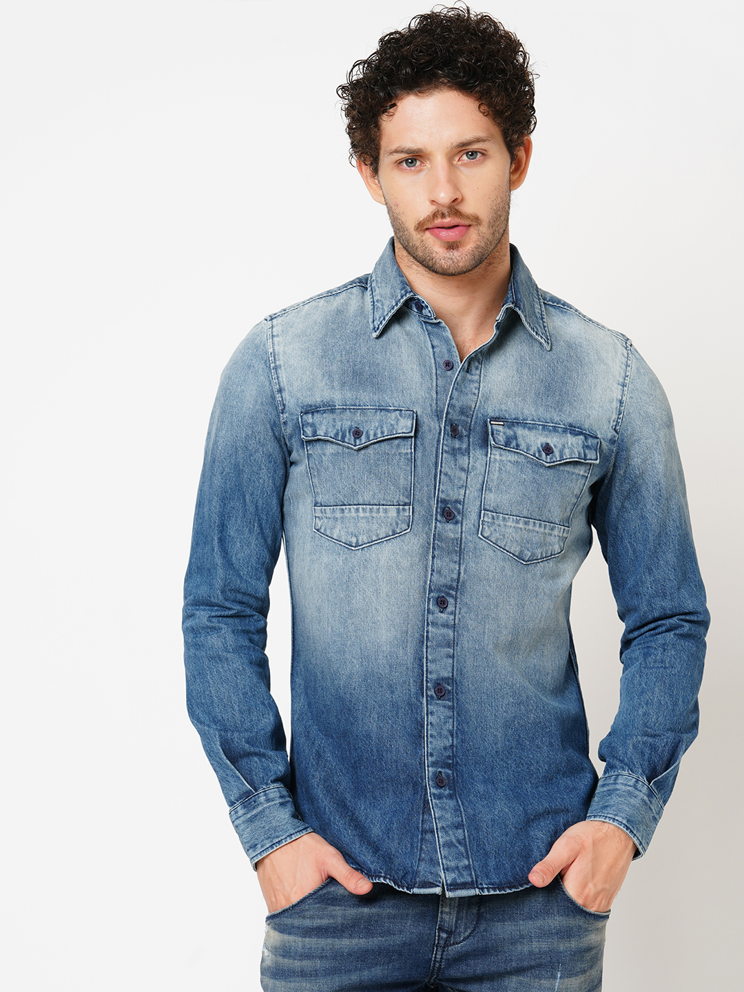 MED BLUE FULL SLEEVE DENIM SHIRT (STALONE F/SLV FIT)